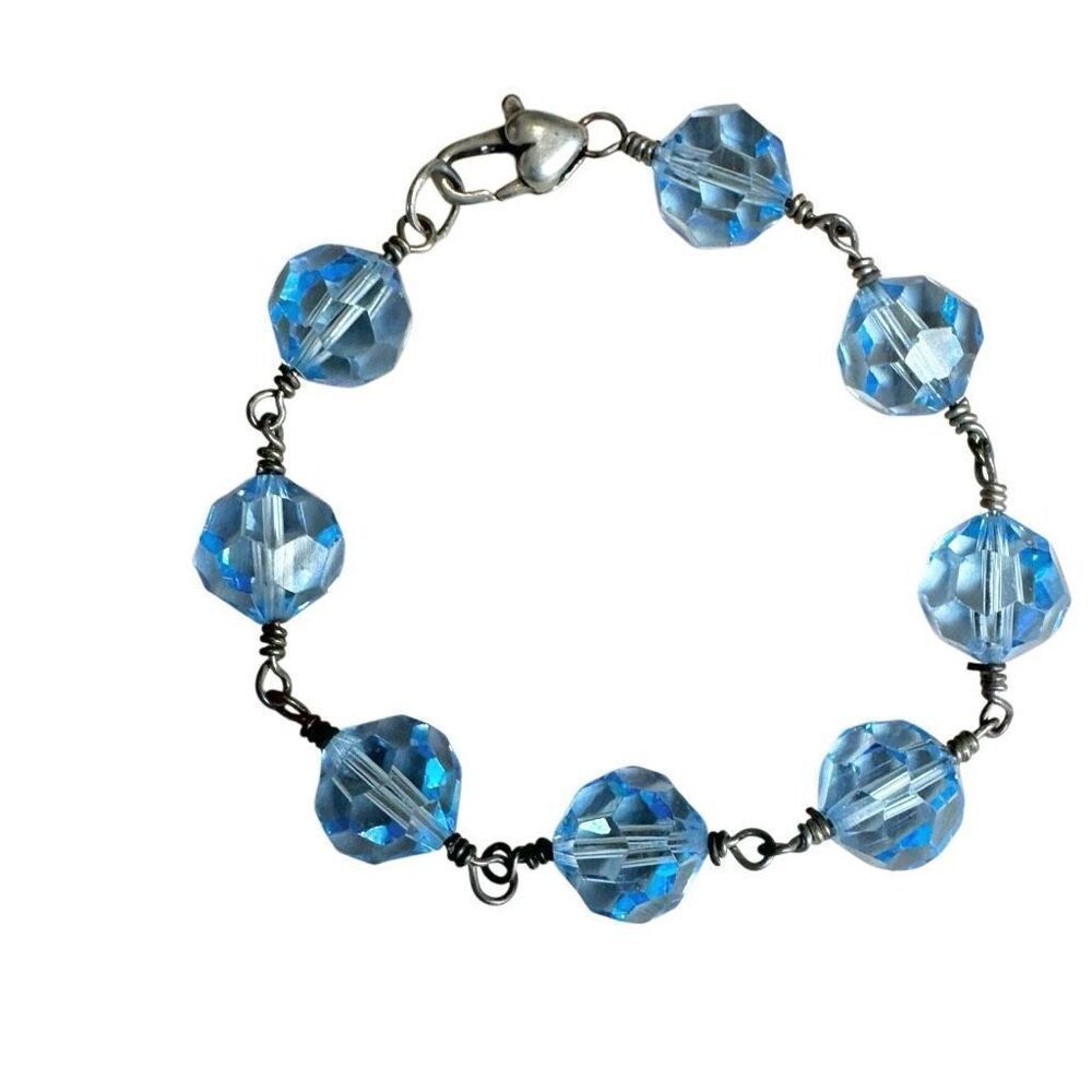 Vintage Blue Crystal Sterling Silver Child’s Bracelet
